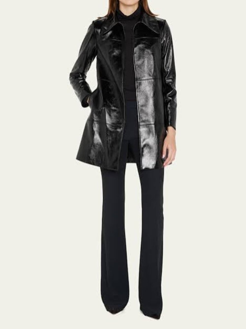 NWOT $895 ALICE + OLIVIA Black Logan  Vegan Patent Leather Coat - Size M